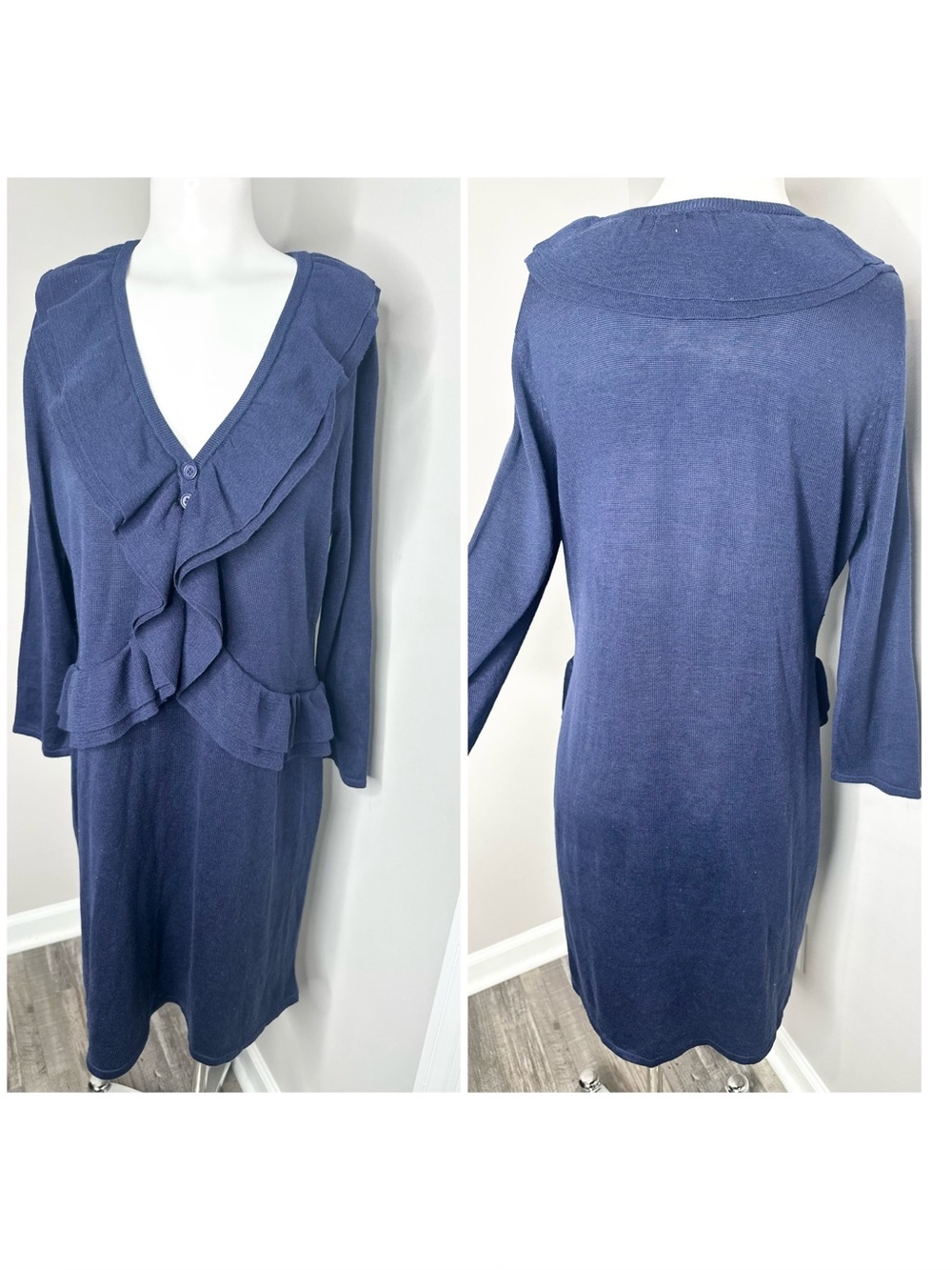 Calvin Klein Navy Blue Ruffle Knit Dress l/ xl